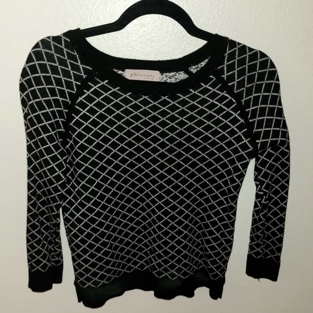 Philosophy Cross Striped Pullover Sweater Women's Size Small- 3/4 Sleeve